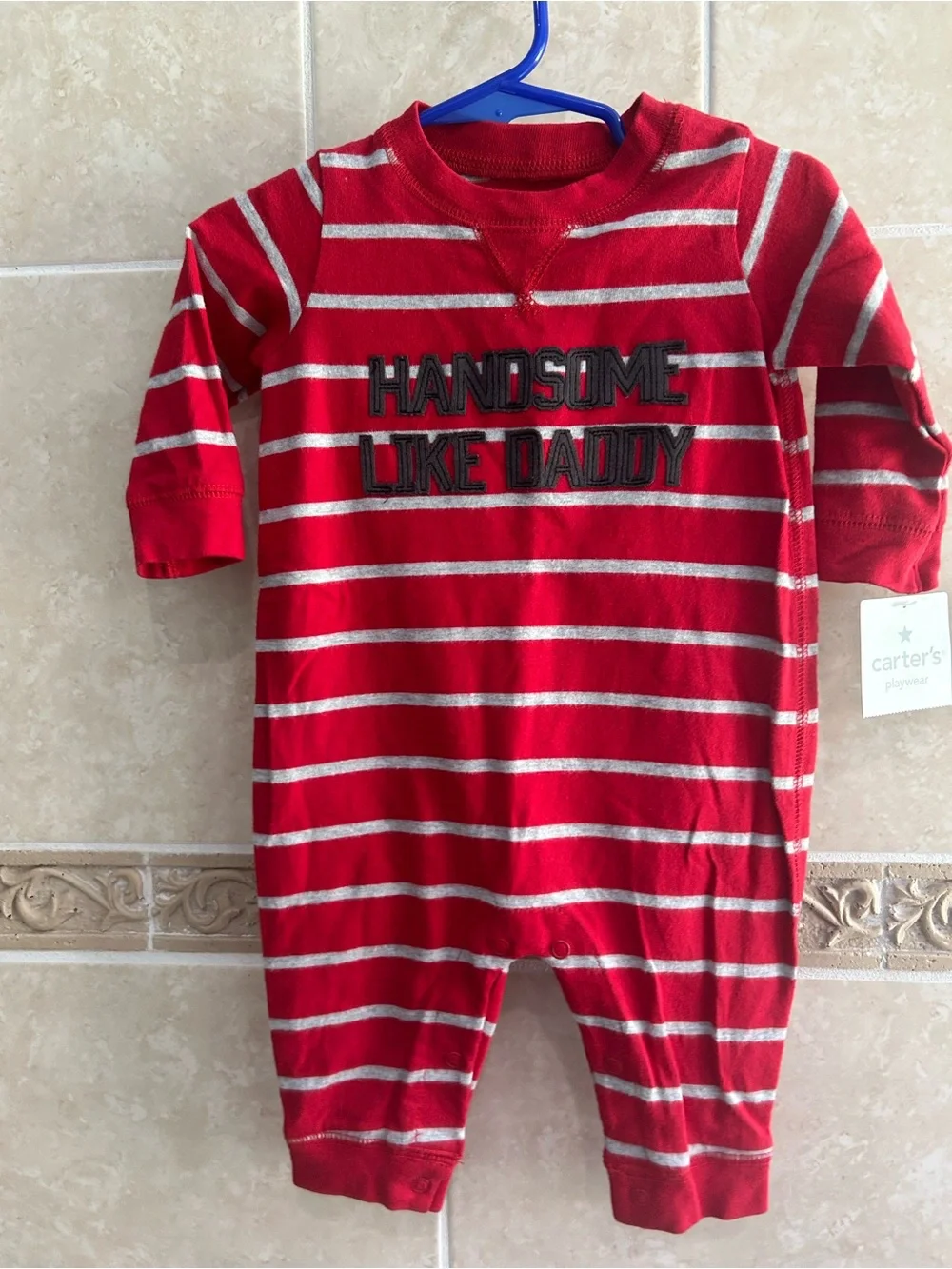 Carter’s Handsome Like Daddy red striped romper NWT